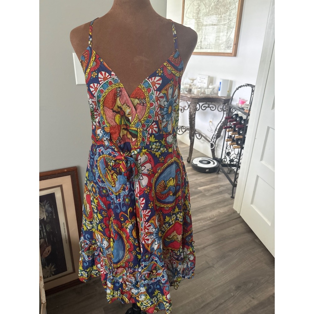 Sartorie Marinare Womens Multi Color Mediterranean Print Ruffle Sun Dress